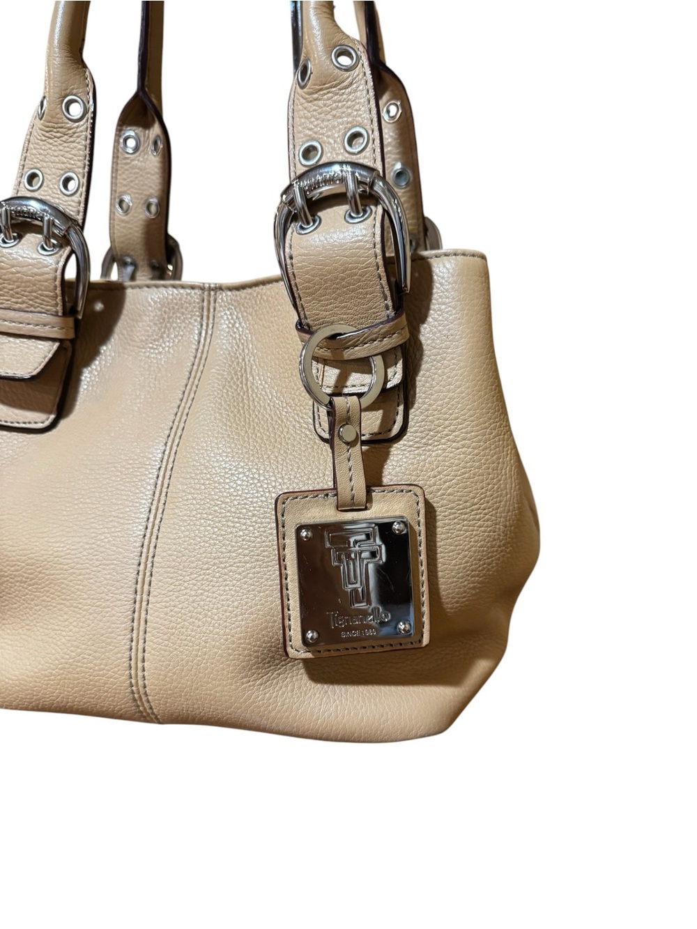 Tignanello Beige Pebbled Leather Shoulder Bag with Buckle Accents - Picture 2 of 2